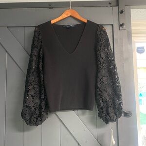 French Connection Black Ribbed Knit Top